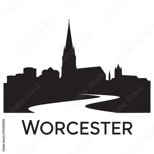 Worcester skyline silhouette. Black Worcester city. Vector black silhouette. with white background photo