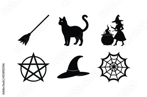 A set of Halloween elements silhouette vector illustration