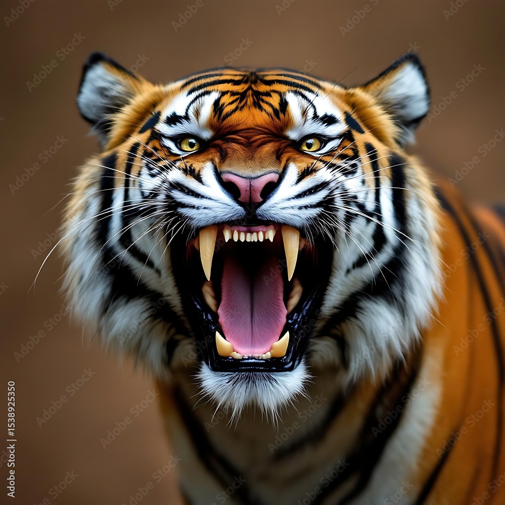 Obraz premium Striped Bengal tiger, a big dangerous wildcat predator with piercing eyes