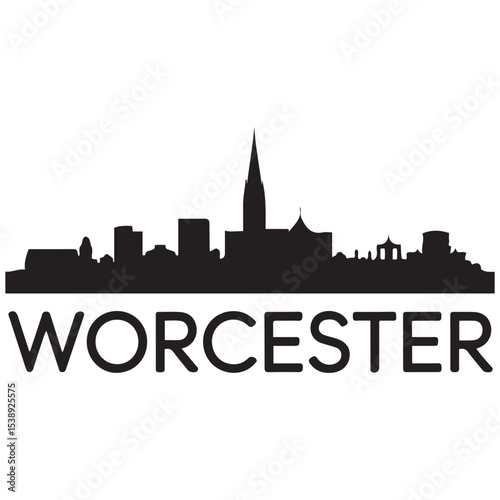 Worcester skyline silhouette. Black Worcester city. Vector black silhouette. with white background
