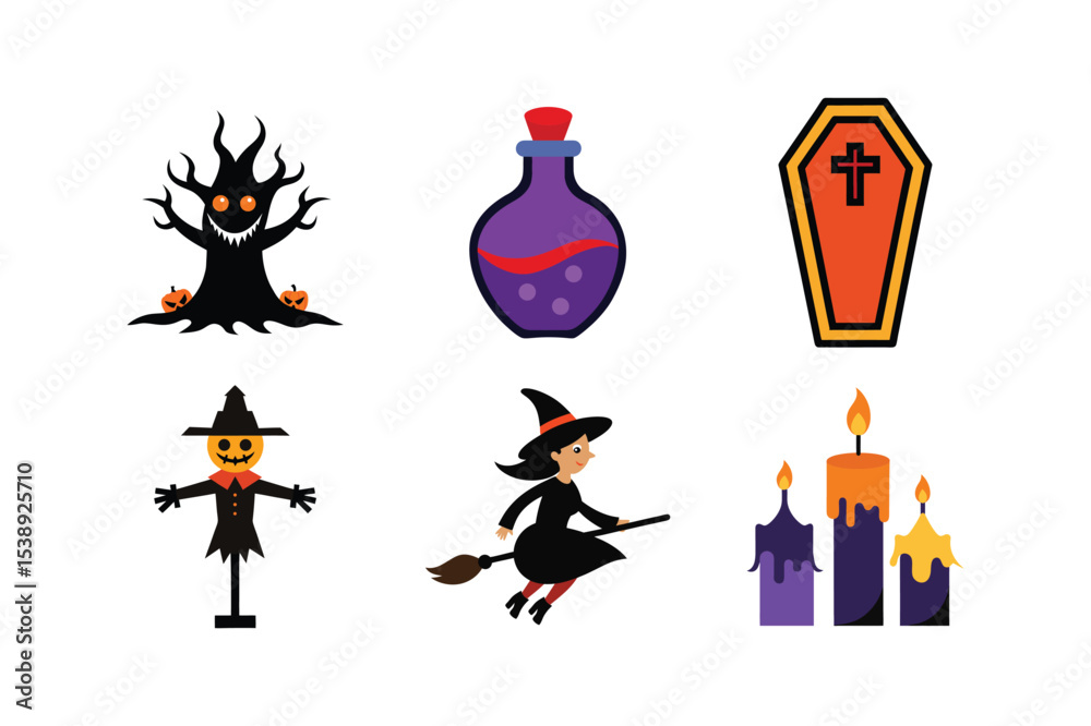 Fototapeta premium Set of Halloween elements colorful vector illustration