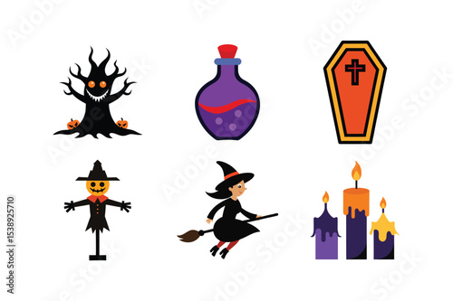 Set of Halloween elements colorful vector illustration