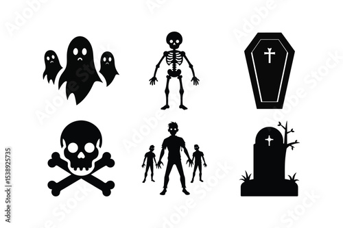 Set of Halloween elements silhouette vector art illustration