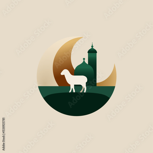 Minimalist, ultra flat design celebrating Eid al-Adha (Bakrid) with bold solid colors