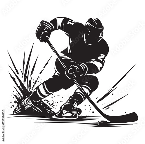 Ice hockey arena player shooting Competitive Team Intense Game. professional forward player