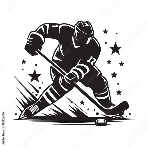 Ice hockey arena player shooting Competitive Team Intense Game. professional forward player