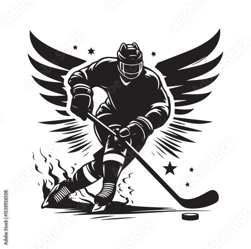 Ice hockey arena player shooting Competitive Team Intense Game. professional forward player