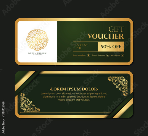 Luxury Gift Voucher Card Template with Floral Emblem