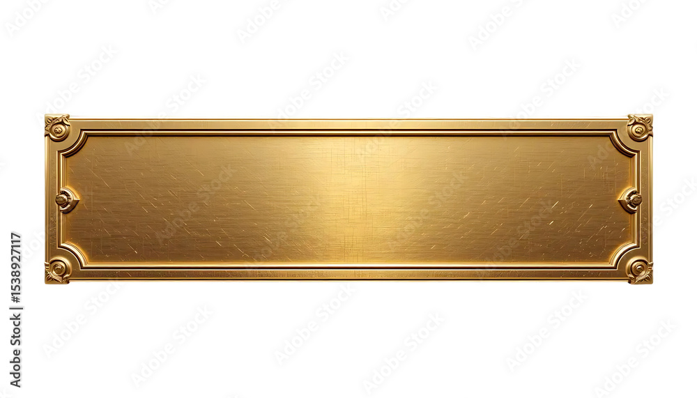 Golden Metal Rectangular Nameplate Brushed Gold Texture Ornate Frame Golden Metal Rectangular Nameplate Brushed Gold Texture Ornate Frame