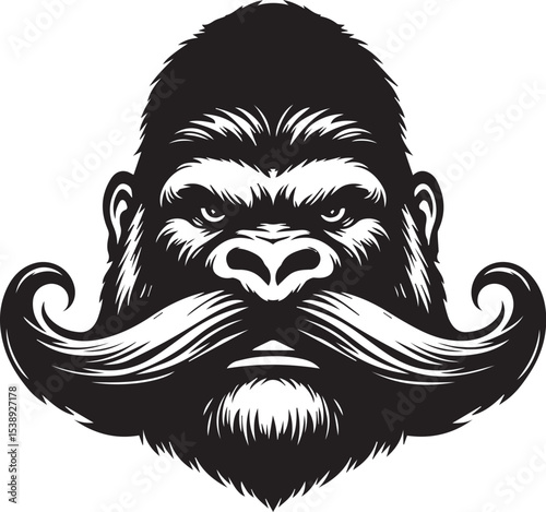 Powerful Gorilla Head with a Majestic Mustache Design Graphic for Branding Logos and Apparel