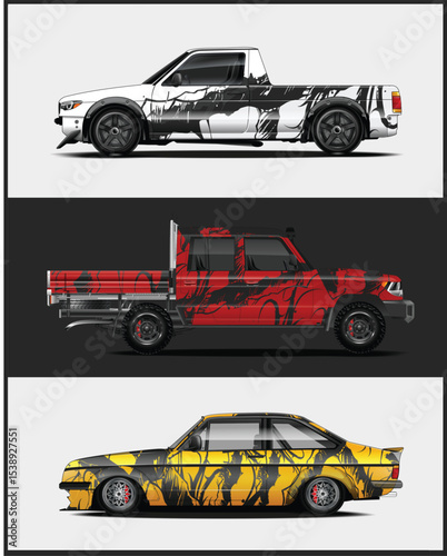 Three Custom Car Wraps Designs with Abstract Patterns