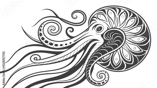 Abstract swirling black and white monochrome psychedelic design