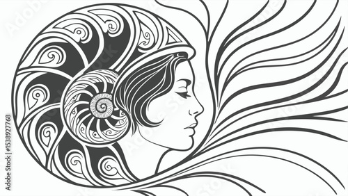 Abstract swirling black and white monochrome psychedelic design