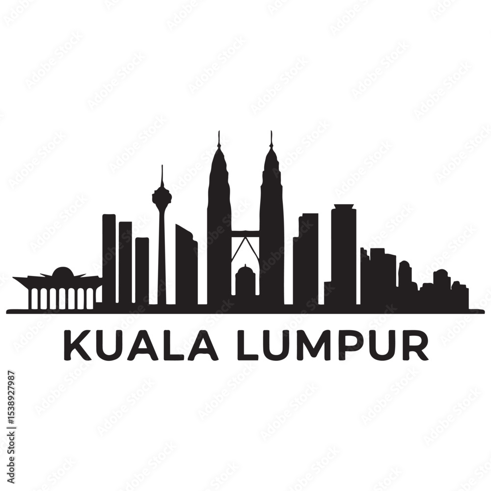 Naklejka premium Kuala Lumpur skyline horizontal banner. Kuala Lumpur, Malaysia. Vector template for your design. Vector illustration. Vector black silhouette. with white background