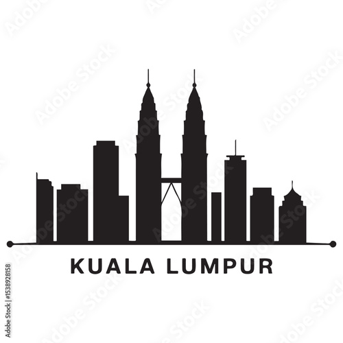 Kuala Lumpur skyline horizontal banner. Kuala Lumpur, Malaysia. Vector template for your design. Vector illustration. Vector black silhouette. with white background