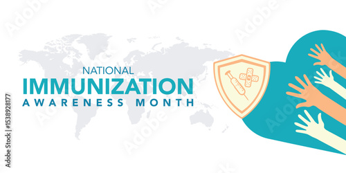 National immunization or immunisation awareness month is observed every year in August, it is the process by which an individual's immune system becomes fortified against an agent. Vector illustration