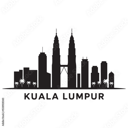 Kuala Lumpur skyline horizontal banner. Kuala Lumpur, Malaysia. Vector template for your design. Vector illustration. Vector black silhouette. with white background