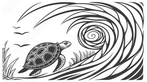 Abstract swirling black and white monochrome psychedelic design