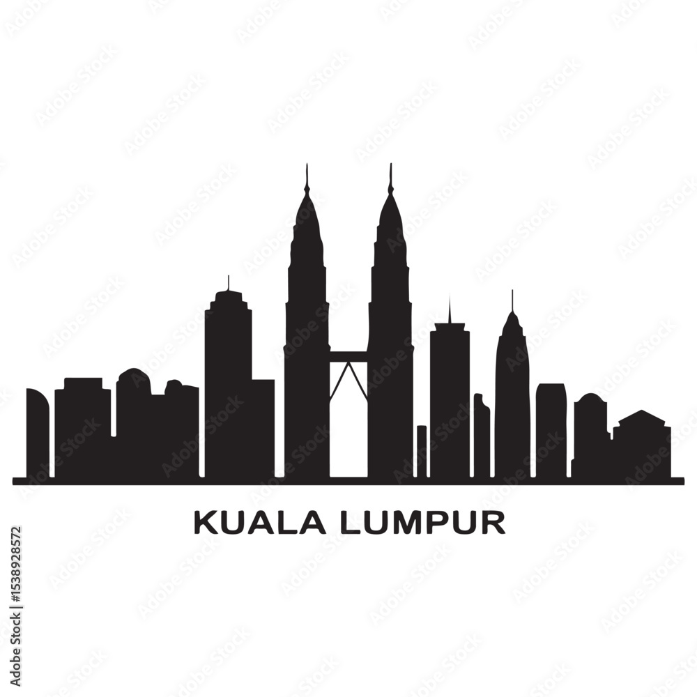 Fototapeta premium Kuala Lumpur skyline horizontal banner. Kuala Lumpur, Malaysia. Vector template for your design. Vector illustration. Vector black silhouette. with white background