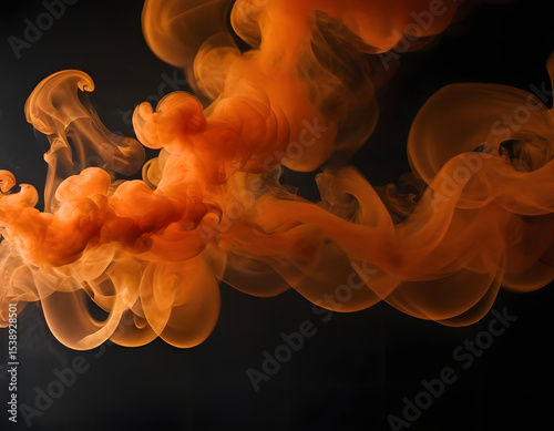 smoky background on the black, Studio show with orange  smoke on black background, modern style photoshoot background, product photoshoot with presentation and with copy space