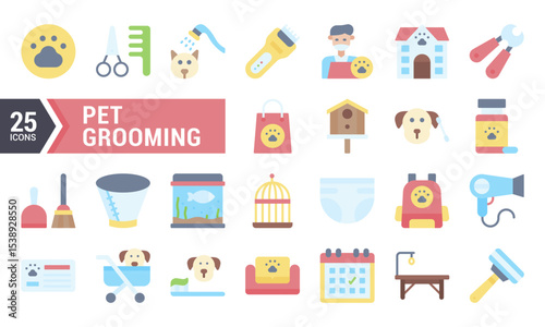 25 Flat Icons for Pet Grooming Businesses and Services.