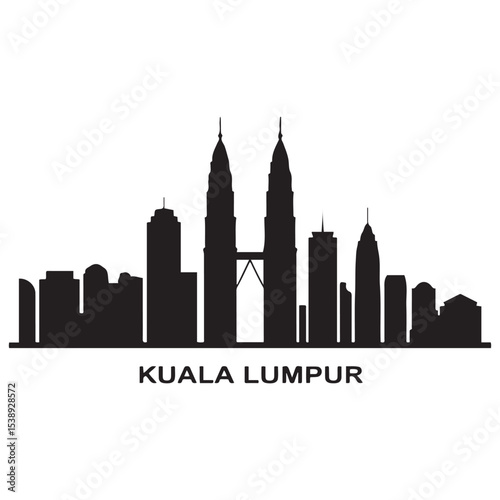 Kuala Lumpur skyline horizontal banner. Kuala Lumpur, Malaysia. Vector template for your design. Vector illustration. Vector black silhouette. with white background