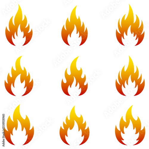 Flame icon. Colored flame icons isolated on white background. Vector illustration.