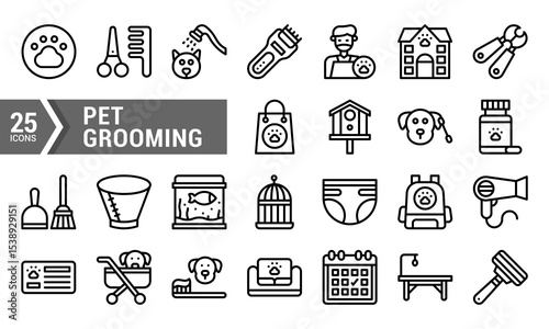 25 Pet Grooming Line Icons for Your Design Project.