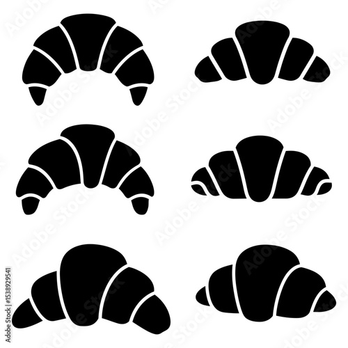 Croissant icons. Black croissant icons isolated on white background. Vector illustration