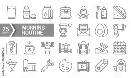 25 Essential Line Icons for Your Morning Routine Design.