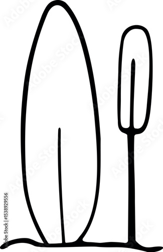 Illustration of surfboard and paddle vector illustration for summer beach vacation and water sport activities simple outline drawing vector