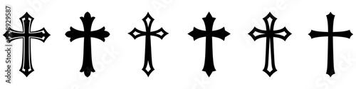 Cross icons. Black cross icons isolated on white background. Vector illustration