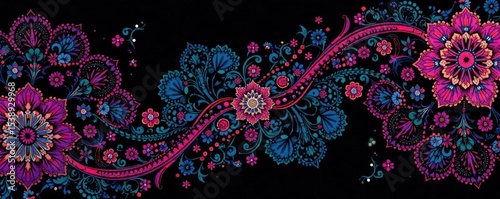 Intricate arabesque floral lace pattern Gradient mandala, black background , arabesque, gradient, geometric