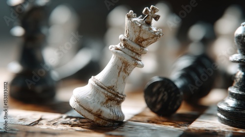 A king chess piece is on the board, and it is about to be captured by the opponent