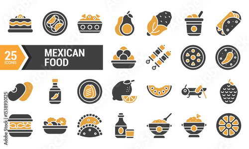 25 Mexican Food Glyph Icons in Two Colors.