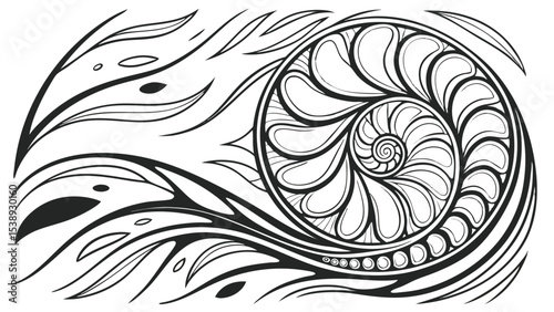 Abstract swirling black and white monochrome psychedelic design