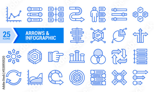 25 Blue Linear Arrows & Infographic Icons for Your Design Projects.