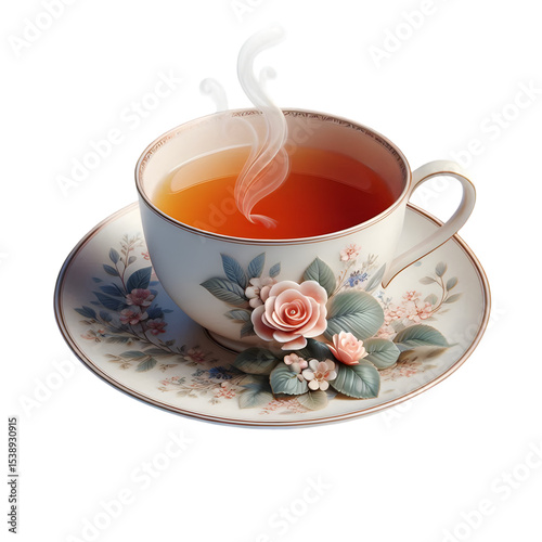 A realistic ceramic cup of tea 3D design on white background 