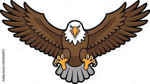 Illustration of an eagle with brown feathers and wings spread wide open
