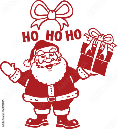 Red Santa Claus with Gift and Bow Christmas Vector Illustration