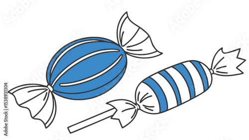 Striped and solid blue candies sweet confectionery vector design