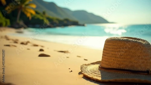 Wallpaper Mural Hat on Sandy Beach with Ocean View Tropical Island Getaway Torontodigital.ca