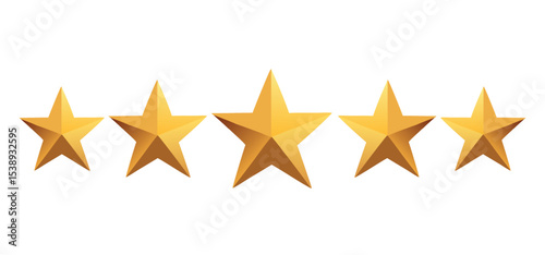 Five Golden 3D Rating Stars for Product Review Display