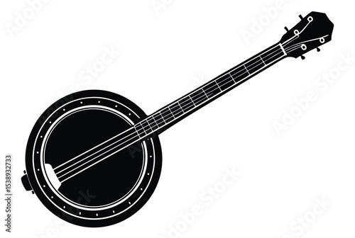 Banjo silhouette vector illustration isolated on white background, musical instrument clipart