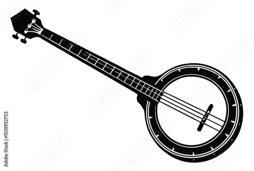 Banjo silhouette vector illustration isolated on white background, musical instrument clipart