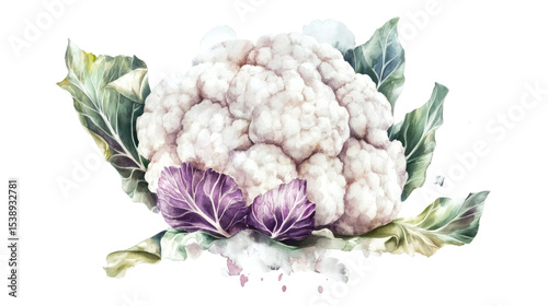 Single large cauliflower head with leaves partially peeled back isolated on transparent background 