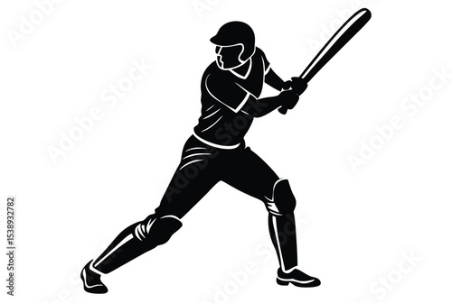 Batsman playing cricket silhouette vector illustration dynamic sports pose action cricket player