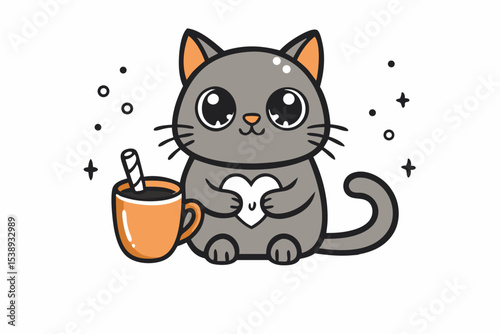 tired cat coffee mug icon