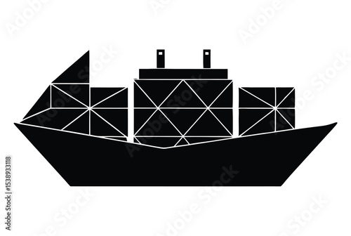 Low poly cargo ship vector silhouette illustration for shipping marine container for transport import export logistics
