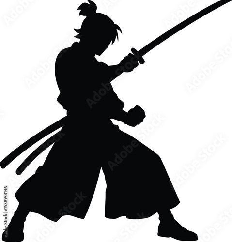 Silhouette of a samurai warrior with katana sword vector illustration